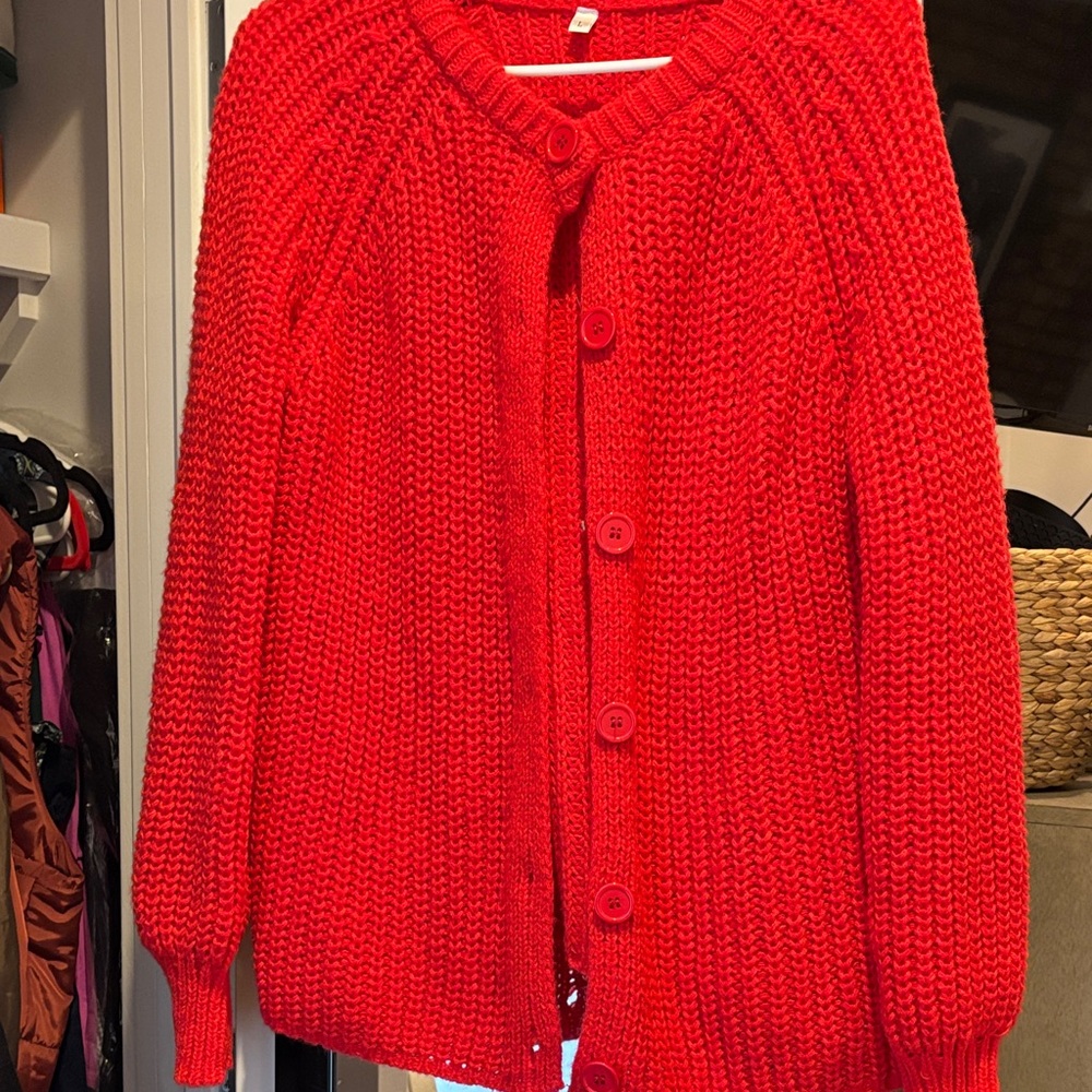 Red warm cardigan